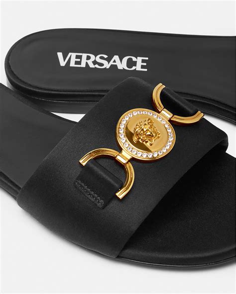 versace medusa flat sandals|Versace Medusa chain leather sandals.